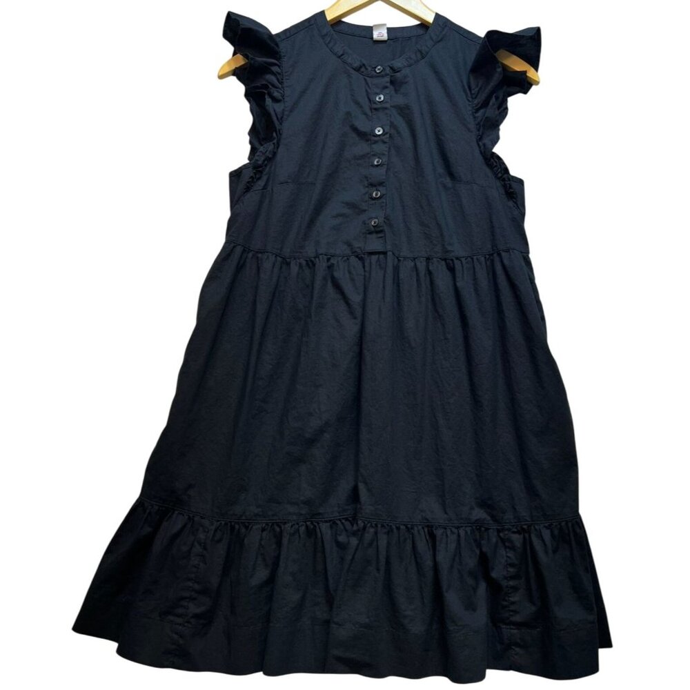Old Navy Womens Tiered Poplin Mini Shift Dress Ruffle-Sleeve Summer Size S Black